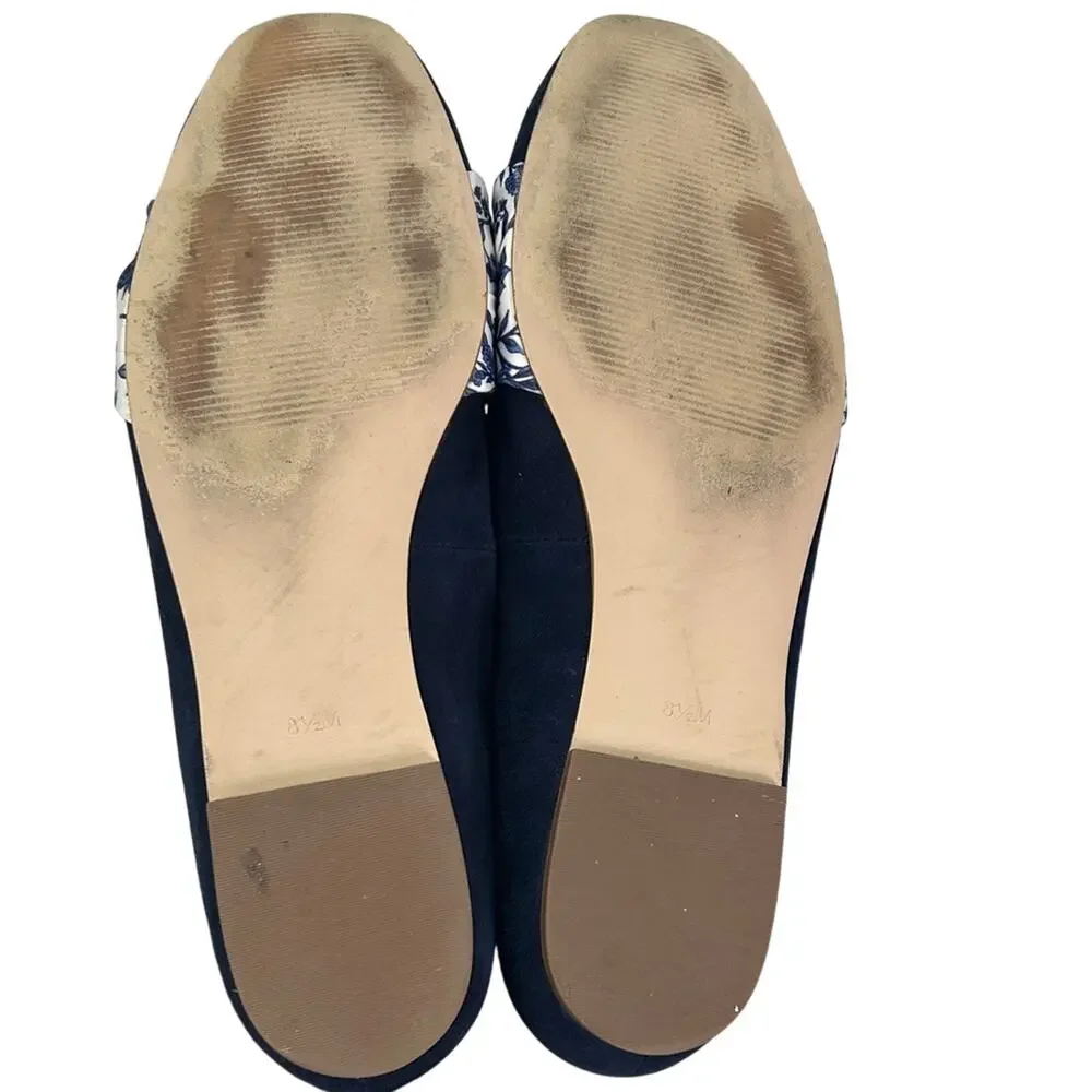 Talbots Women’s Stella Navy Blue Floral Bow Suede Loafers